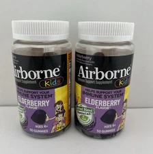 Airborne Kids ELDERBERRY Gummies + Zinc & Vit C & D IMMUNE SUPPORT, 50ct, 2 PACK