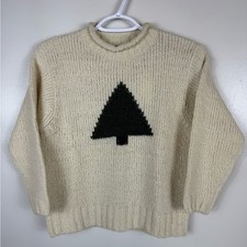 Gap Girls Sweater Wool Blend Cream Green Crewneck Christmas Holiday Small NWT