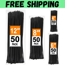 Zip Ties Assorted Sizes 4 6 8 12 Inch, 200 Pack, Black Cable Ties, UV Resistant