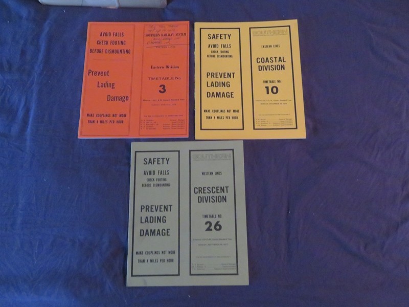 3 Southern RR  Various  Division's  and Dates  Employee Timetables  LOT 1970s