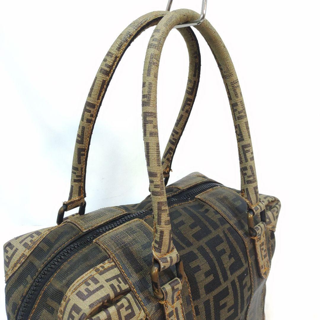 FENDI Mini Boston Bag Hand Bag Tote Purse FF Zucca PVC Canvas Khaki Authentic thumbnail 4