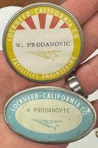 Vintage Lockheed Aircraft California Matching Pair Employee Badges 2.5"