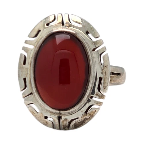 VINTAGE MEXICAN MODERNIST STERLINGSILVER CARNELIAN AGATE SIZE 7 RING 6.2GR #1508