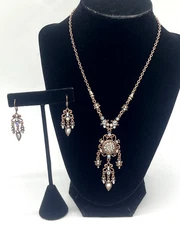 VTG Kirks Folly Necklace & Earrings Set Copper Tone Dangle Rhinestone Whimsical