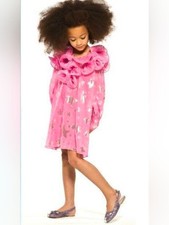 Little Marc Jacobs Girls Mini Me Pink Silk Shimmery Silver Star Dress Size 8