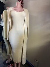 Fashion Nova Beige Knit Stretch Bodycon Midi Dress Square Neck Pullover XL