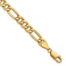 10k Yellow Gold 6.25mm Semi-Solid Figaro Chain Bracelet 8"