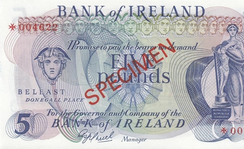 1978 BANK OF IRELAND 5 POUNDS £5 ~BELFAST~ **SPECIMEN** (( GEM UNC ))