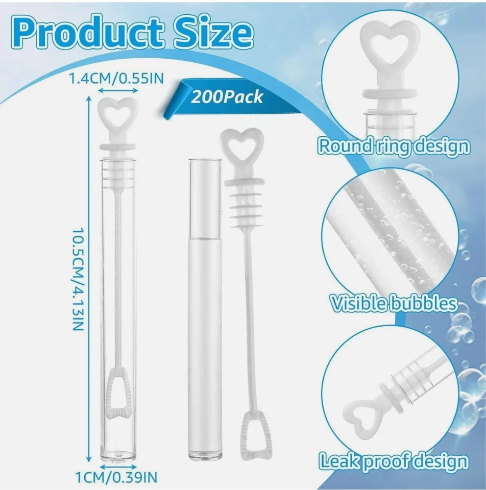 60件装婚礼迷你泡泡婚礼魔杖散装心形气泡棒适用于Gues... — 第 3/4 张图片