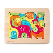 Wooden Animal Alphabet Puzzle for Ages 3  6 - ABC Learning with 26 Letters - F...