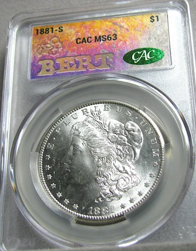 1881-S Morgan Dollar Silver ---- MS-63 CAC Graded Coin Bert ---- #687C