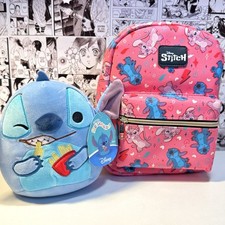 Stitch  Angel Bioworld Pink Backpack and a 7  Stitch Squishmallow Gift Bundle