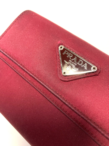 PRADA VINTAGE TRIANGLE EMBLEM POCONO NYLON LEATHER WALLET TRIFOLD ITALY RED - Picture 5 of 24
