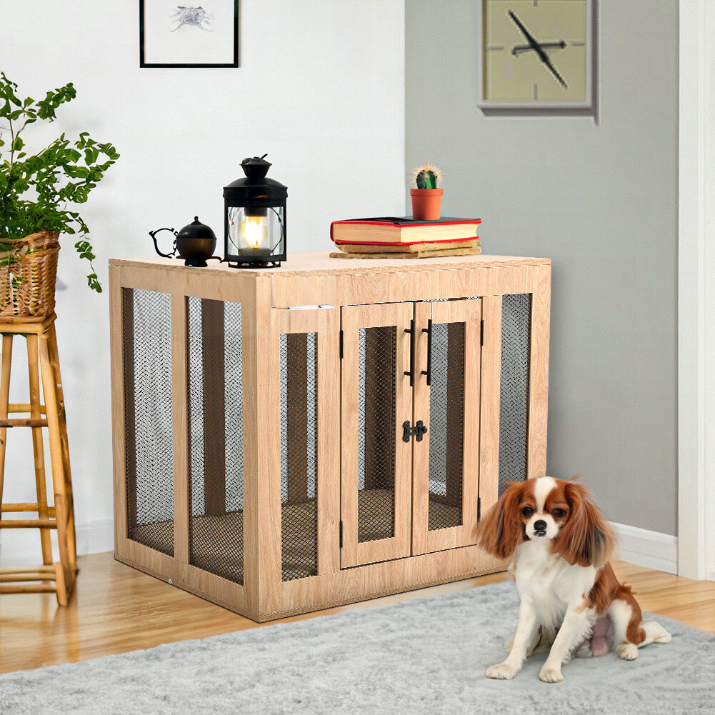 Dog Cage Pet XL Wooden Heavy Duty with Door Furniture Style Crate Tray  Kennel UK