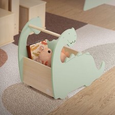 Joyz Coffre à jouets design dino bibliothèque bois à roulettes chambre d'enfant