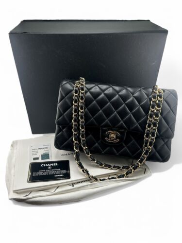 Chanel Black Classic Medium Double Flap Bag Quilted Caviar Purse W/Box GHW