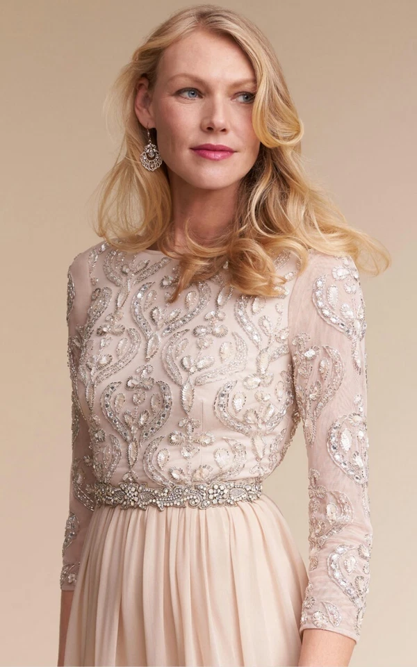 Vestido BHLDN Giada de Aidan Mattox Talla 2 Champagne Formal Baile de graduación Boda $450 Foto 4 de 4