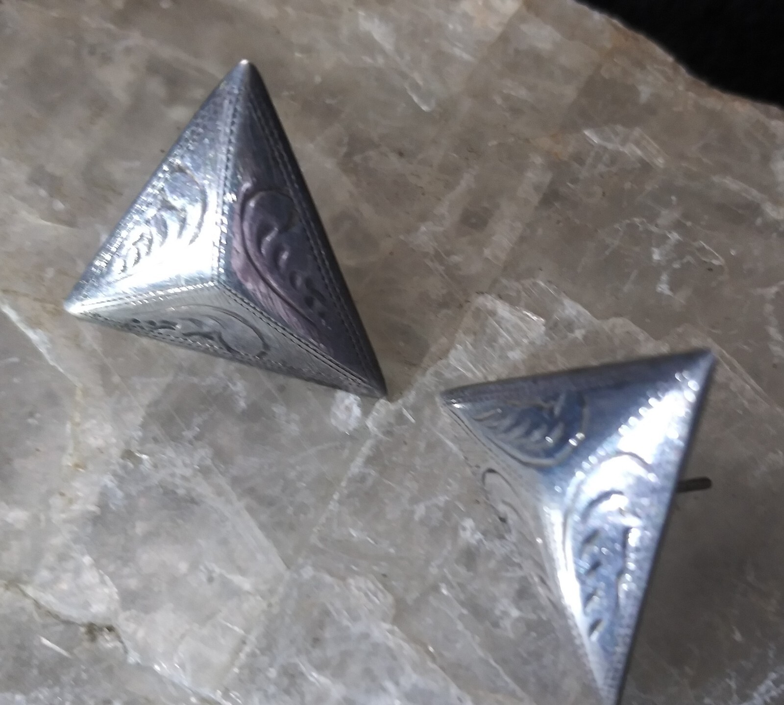 Vintage Sterling Silver Triangular Stud Earrings … - image 2