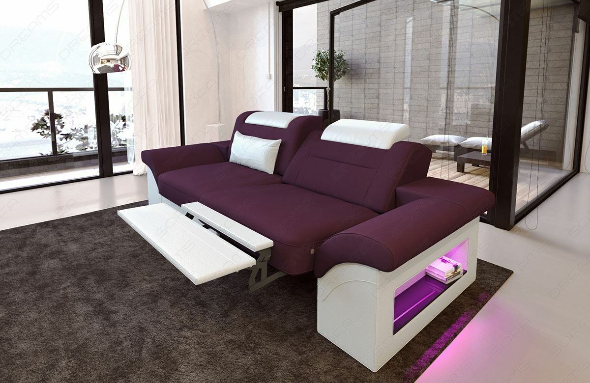 Couch Garnitur Sofa 2 Sitzer MONZA Polstersofa Stoffsofa Zweisitzer LED Relax