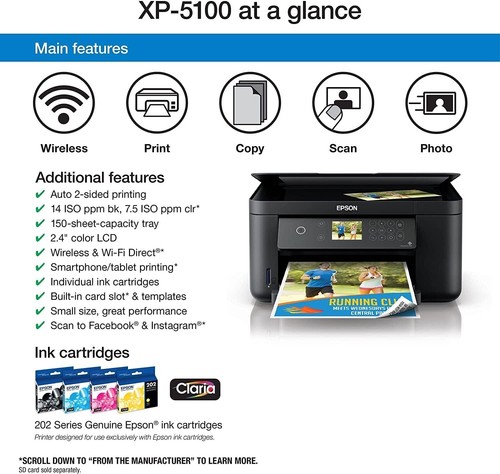 Epson Expression Home XP-5100 Wireless All-In-One Printer - Black - Picture 7 of 7