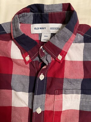 old navy boys dress shirts Old Navy Boys Medium Button Down Dress Shirt RedWhite Blue Gray Plaid Kids  Polo