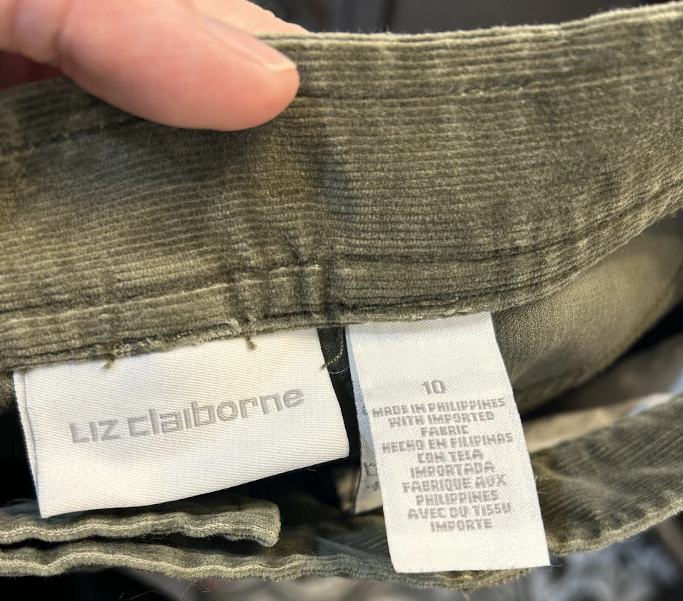 Women's Khaki Green Corduroy Pants Size 10 Boho 90's Grunge Western Hippie Y2K - Image 3 of 4