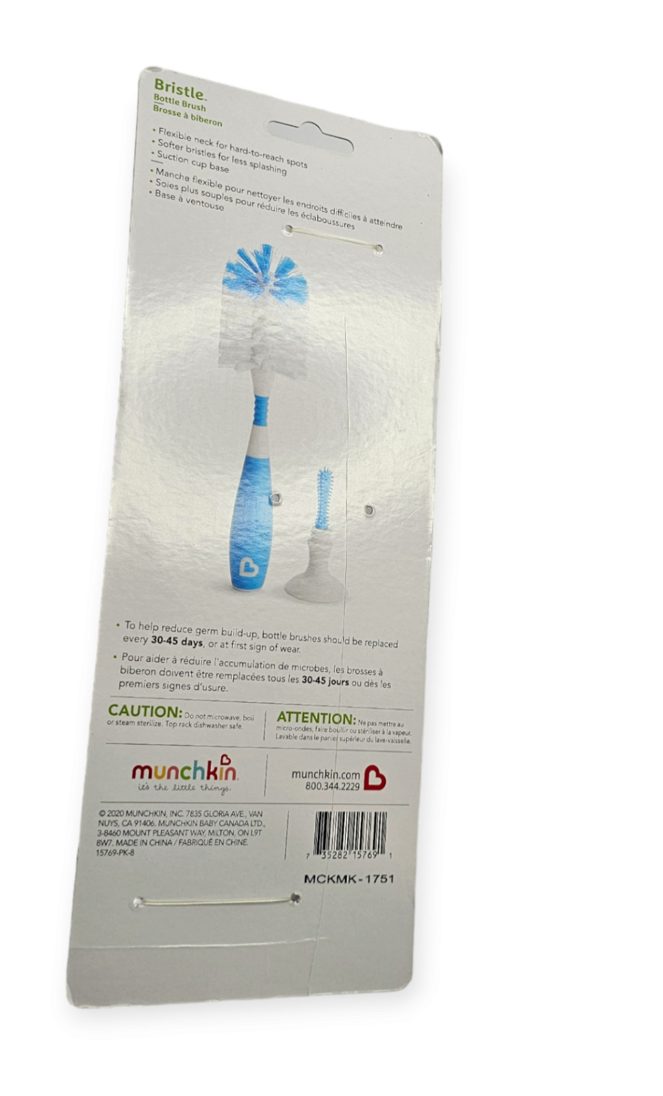 2 In 1 Munchkin Bristle Bottle Brush in Gray and White suction base