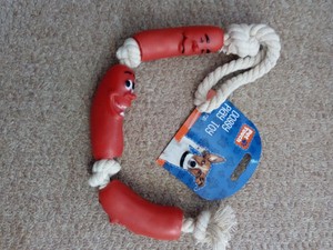 sausages on a rope dog toy