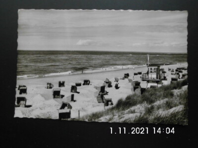 LIST - SYLT - Nordseebad - Strand mit Rettungsstation - s/w Foto AK ca50erJ