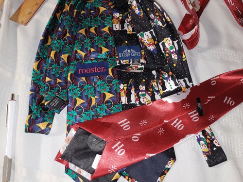 Christmas Tie, Rooster, Baronshire 2 Silk 1 Poly Santa, Snowmwn, Holly, Trumpet - Picture 5 of 6