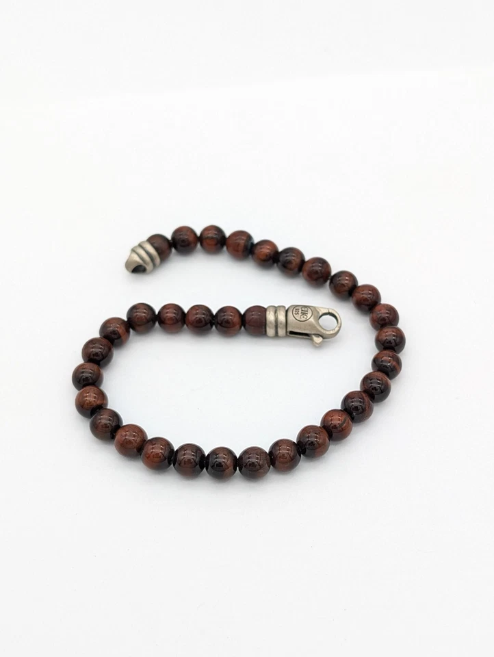 Pulsera de cuentas de ojo de tigre rojo para hombre de plata esterlina hecha a mano joyería espiritual " Foto 4 de 4
