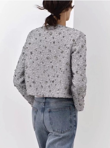 ZARA NUOVO BLAZER GIACCA PAILLETTES CORTO COLLEZIONE ZW ARGENTO TAGLIA MEDIA 2885/152 - Foto 6 di 6
