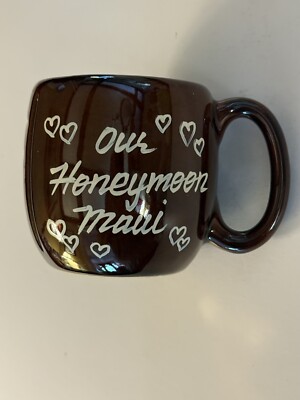 Mid Century  Our Honeymoon Maui  Hand Painted Mug Original Tag & Price Tag