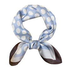 Satin Neckerchief Square Scarf 26.5 x 26.5 Inches Dots on Light Blue