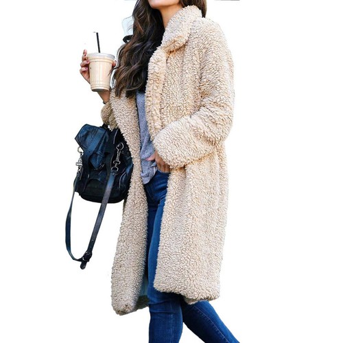 Women Winter Fluffy Long Coat Outwear Faux Fur Teddy Bear Jacket Cardigan Fleece - Picture 11 of 19