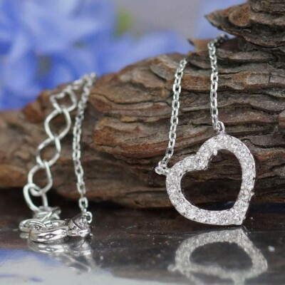 1 Karat Rund geschnitten Natur Moissanit Offenes Herz Halskette Anhänger 18 Zoll in 925 Silber
