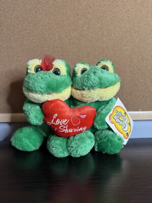 Pair of Adorable Frogs LOVE IS FOR SHARING Heart 8'' Plush Stuffed Animal Toys