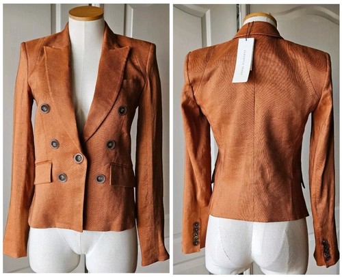 NEW Veronica Beard Size 2 Diego Dickey Jacket Linen Terracotta Brown Blazer NWT