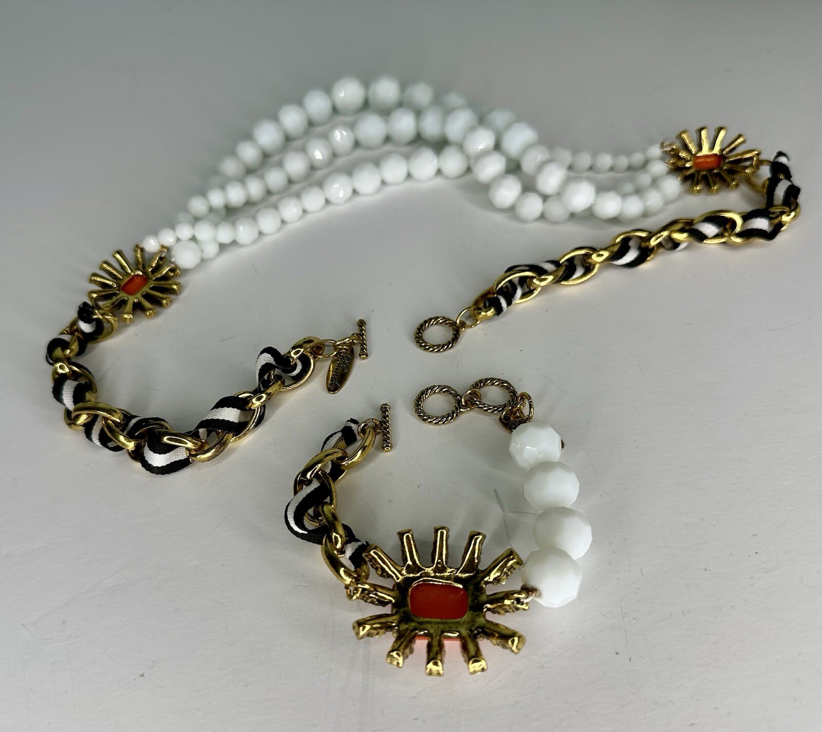 Plunder Statement Necklace And Bracelet Set White… - image 3