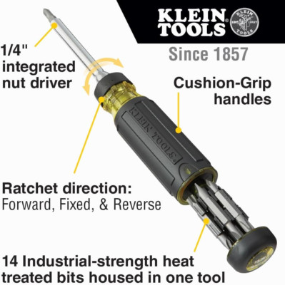 32305 Multi-Bit Ratcheting Screwdriver, 15-In-1 Tool with Phillips, Slotted, ...