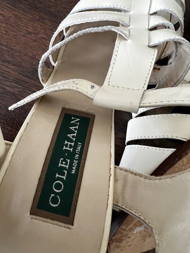 Cole Haan SANDALS 10 B IVORY CREAM LEATHER Heel STRAP CAGE LEATHER SOLE EUC - Picture 7 of 9
