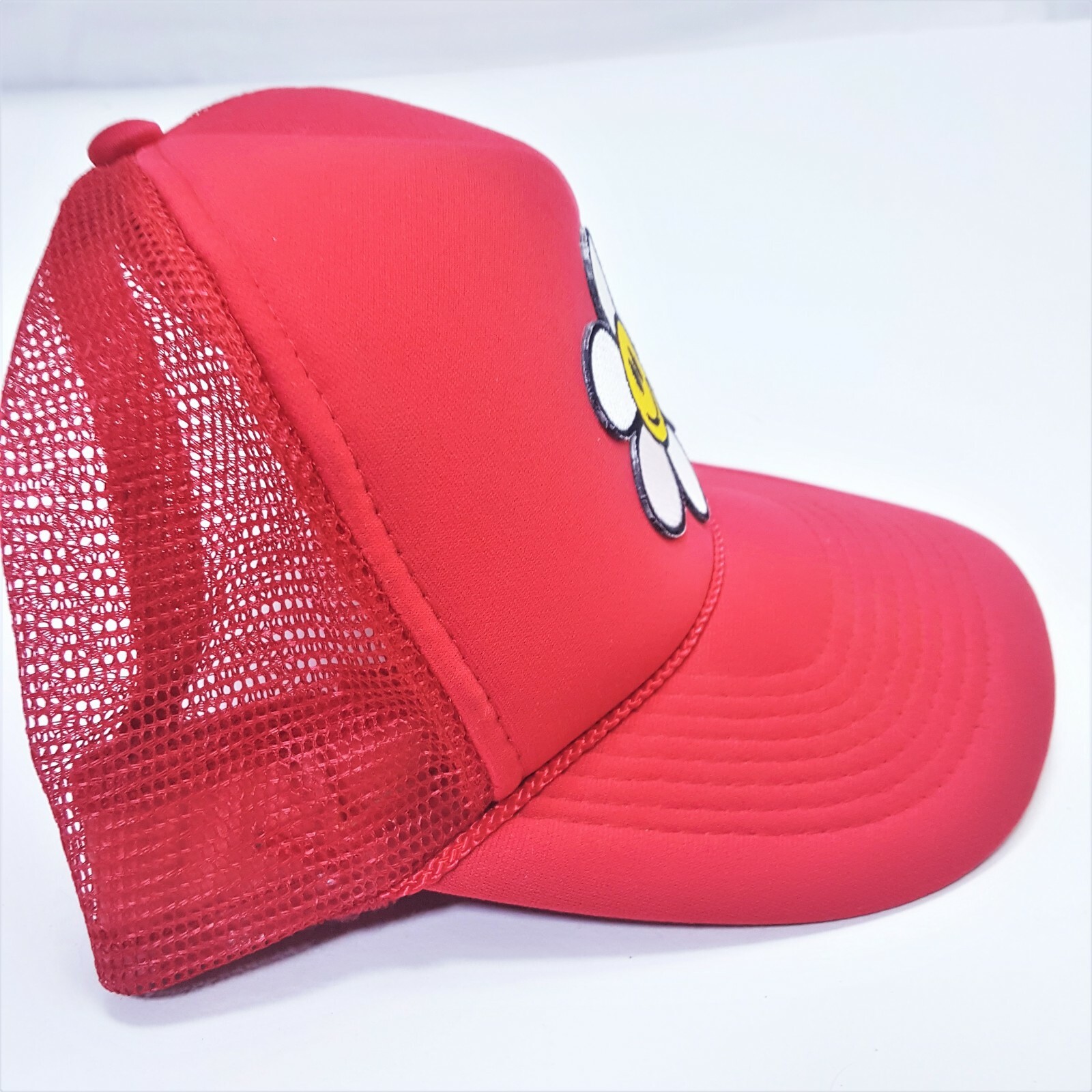 SMILEY DAISY PATCH RED CAP HAT 5 PANEL HIGH CROWN… - image 2