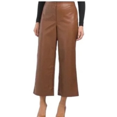 Bagatelle Faux Leather Cropped Wide Leg Pants Chestnut Brown M