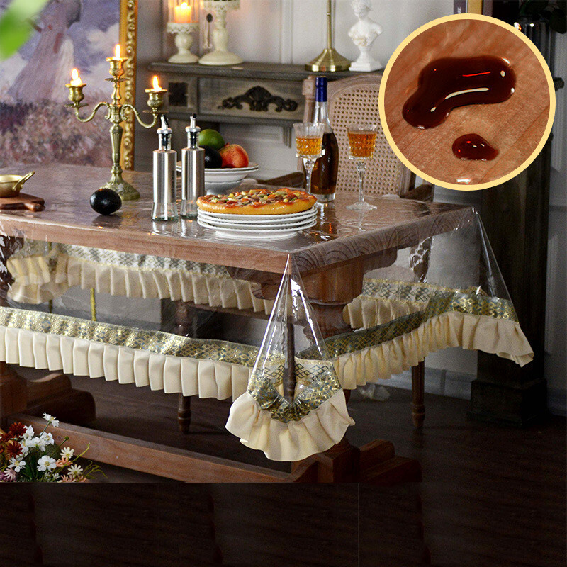 TPU Soft Transparent Tablecloth Silicone Waterproof Dining Coffee Table Cover