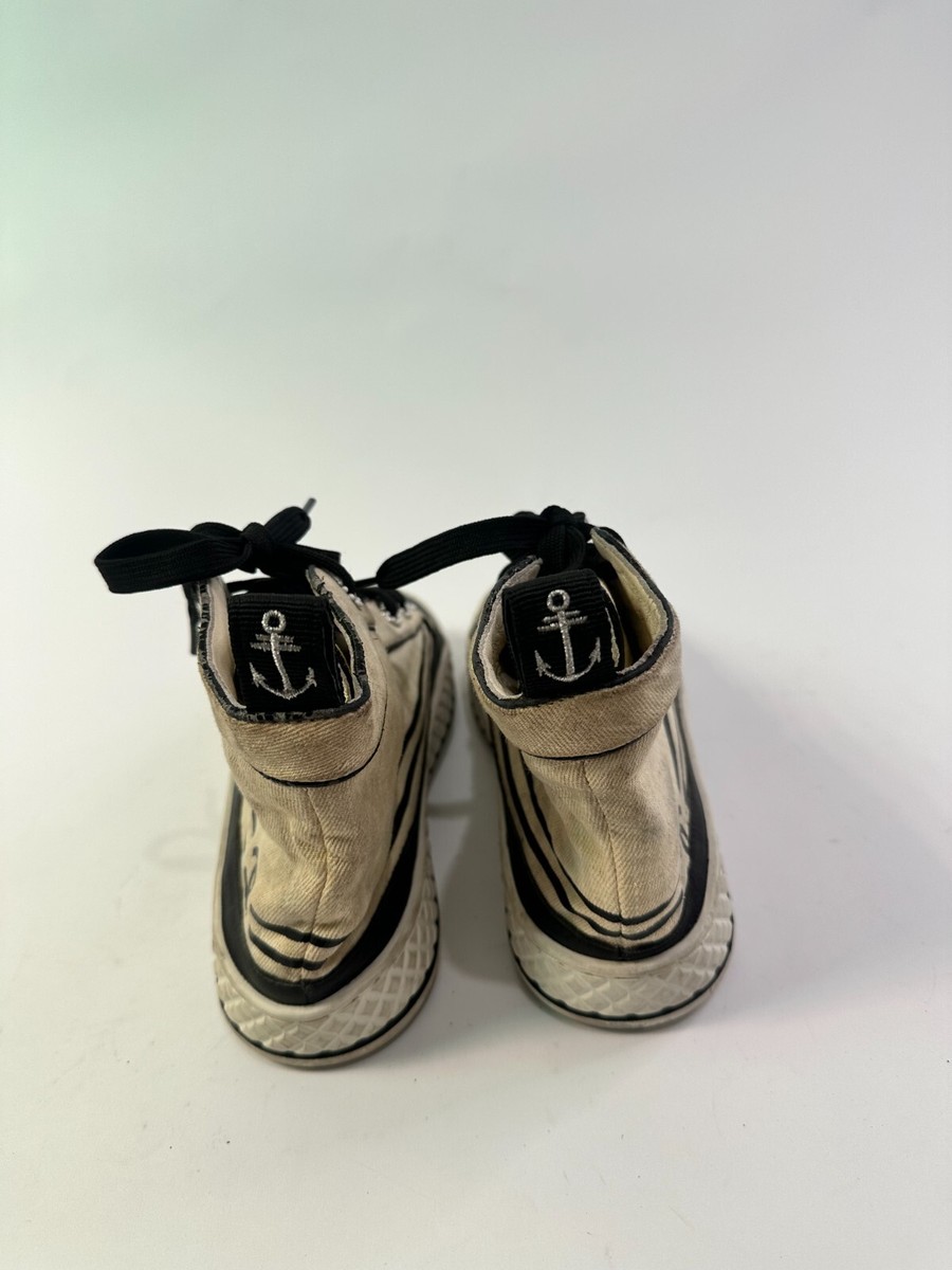 Chanel Beige/Black Jute and Leather CC Cap Toe High Top Sneakers