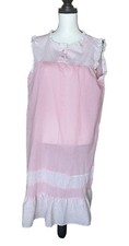 VNTG Beco Originals Pink White Ruffle Stripe Floral Cotton Light Nightgown M