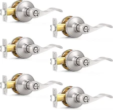 6PK Probrico Interior Privacy Door Knob Lever Keyless Locking Reversible Handles