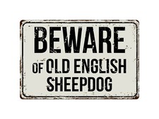 268VS Beware Of English Sheepdog 8 "x 12" Vintage Aluminum Retro Metal Sign