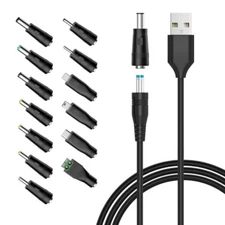 13pcs Adapter with Universal USB to DC Charging Cord 5V Power Cable 5.5x2.1mm