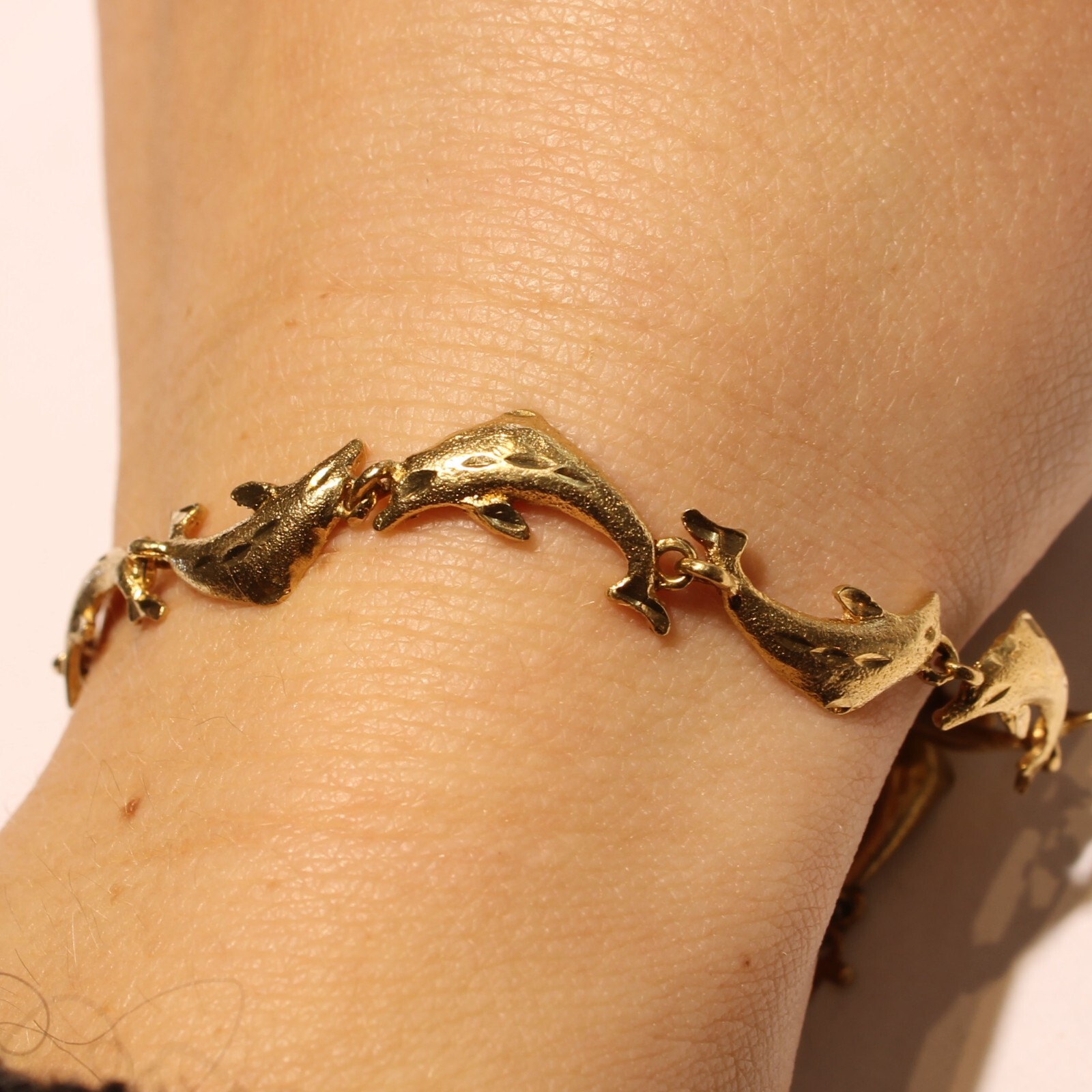 GOLDEN 14k Yellow Gold Dolphin Link Bracelet eBay